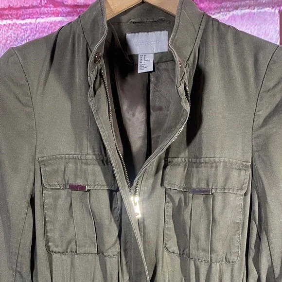 H&M Conscious Utility Jacket Olive Green Womens XS Size 2 Military Style - Picture 3 of 10